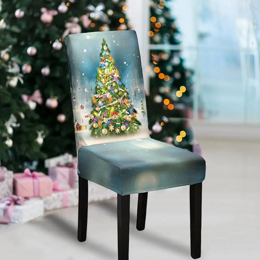 Christmas Chair Cover Dustproof Cartoon Santa Snowman Print New Year Xmas Party Decoration Stretchy Fabric Chair Case Navidad