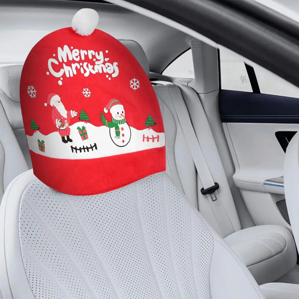 Christmas Headrest Cover Auto Chair Headrest Pillowcase Car Headrest Pillow Sleeve For Backrest Pillow Festive Atmosphere Decor