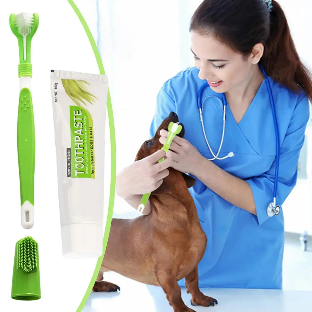 Dog Toothbrush And Toothpaste Portable Soft Powerful Pet Toothbrush Kit Safe Natural Pet Oral Care Pet Cleaning Set for Clean