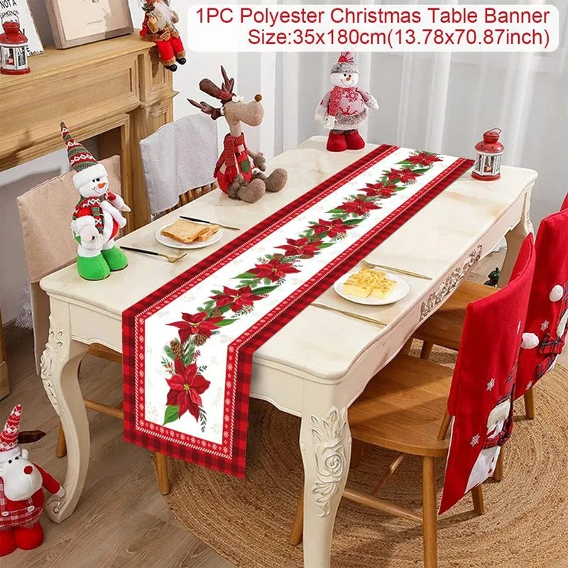 Christmas Table Runner Cloth Merry Christmas Table Decor for Home 2024 Tablecloth Xmas Ornament Navidad Natal New Year Gift 2025