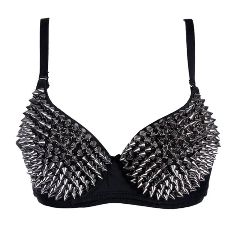 Silver Rivets Punk Rave Bralette Lingerie Gothic Bra Top Sexy Push Up Brassiere Nightclub Party Bar Fashion Hot Bras For Women