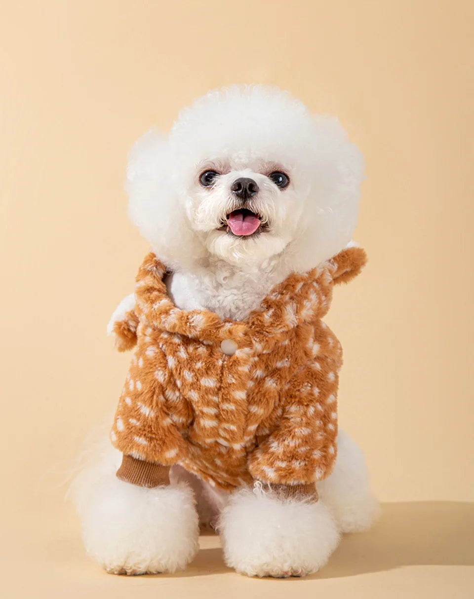 Christmas Cute Elk Transform Outfit  Autumn and Winter Dog Traction Cotton Coat Pet Warm Sweater Halloween Teddy Clothing