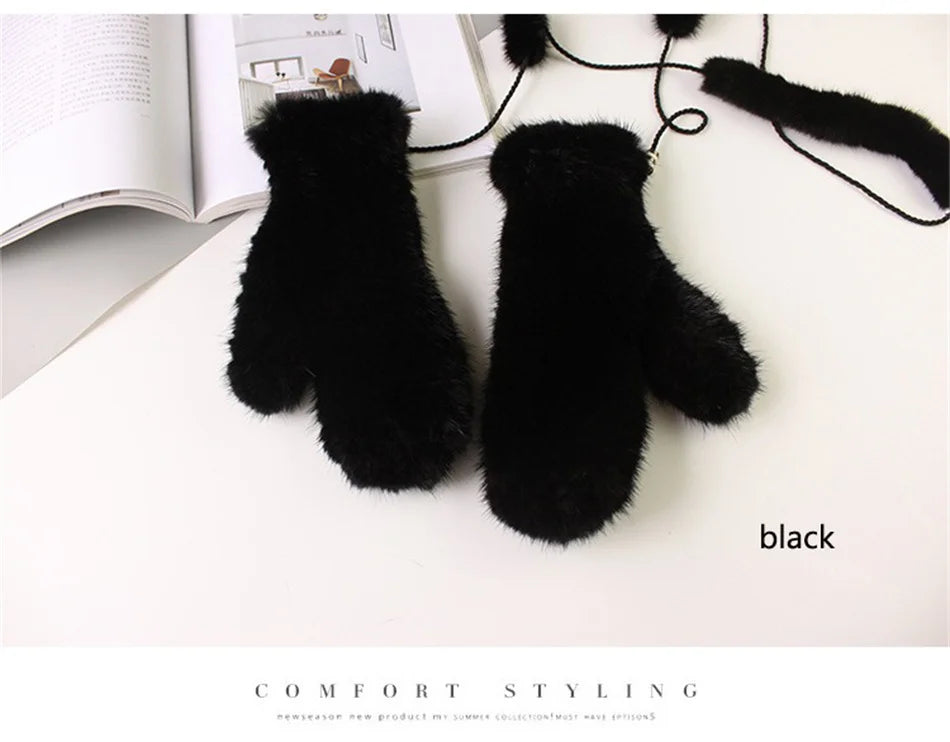 High Quality Warm And Comfortable Fur Gloves Women's Premium Mink Fur Mittens Outdoor Warm Woven Halter Gloves