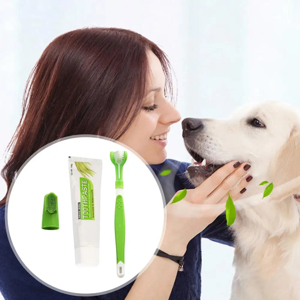 Dog Toothbrush And Toothpaste Portable Soft Powerful Pet Toothbrush Kit Safe Natural Pet Oral Care Pet Cleaning Set for Clean