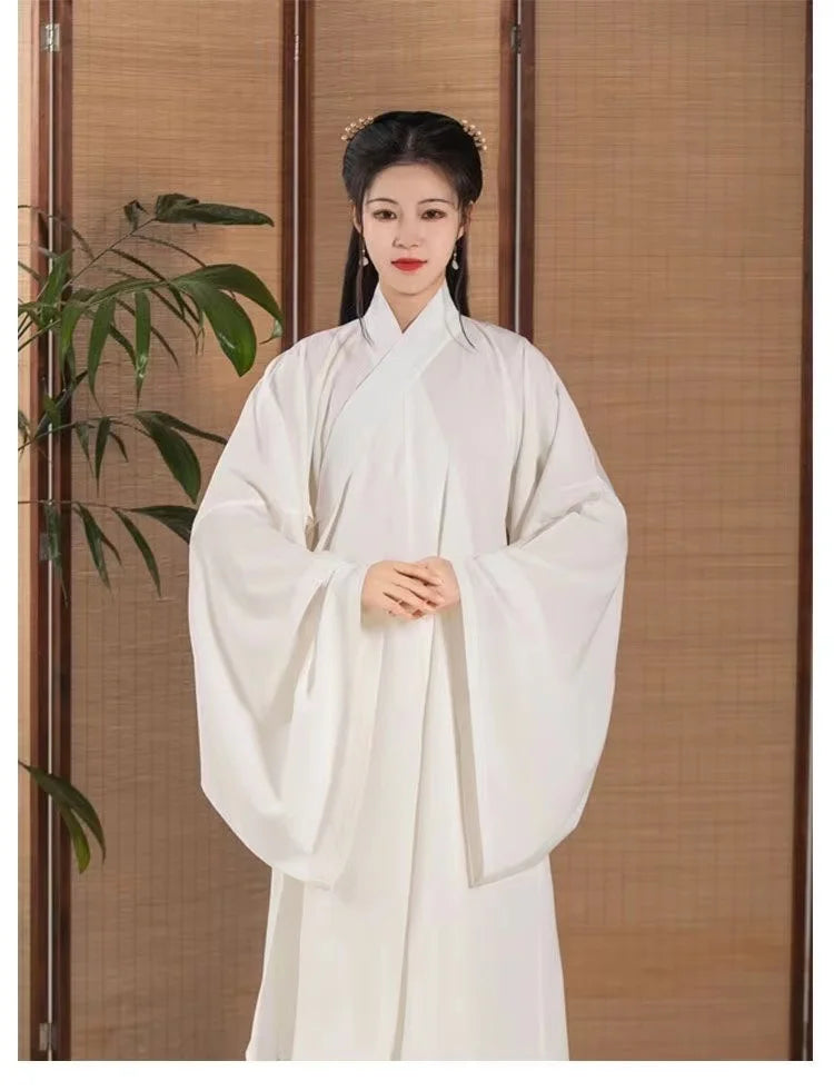 Hanfu Chinese Ming Dynasty Traditional Round Collar Robe Lining Original White Inner Wear Clothing Taoist Robe Lingerie Costume