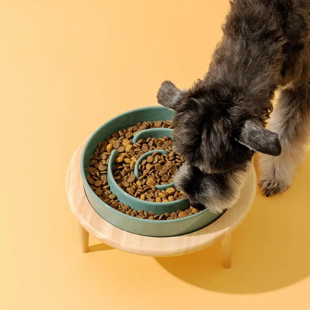 Dog Bowls Slow Feeder Anti Slip Ceramic Dog Feeding Bowl  Wood Elevated Base Feeding Supplies Slow Feeder Dishwasher Safe supply