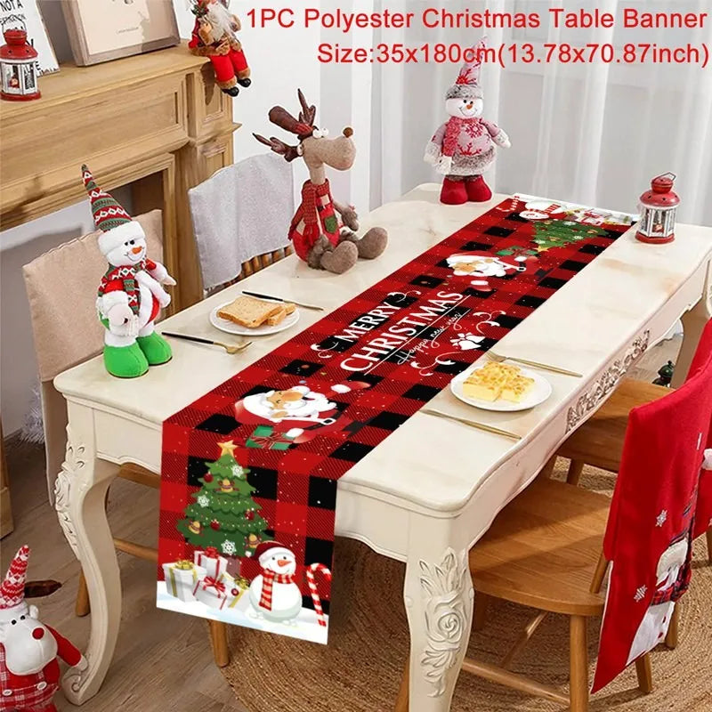 Christmas Table Runner Cloth Merry Christmas Table Decor for Home 2024 Tablecloth Xmas Ornament Navidad Natal New Year Gift 2025