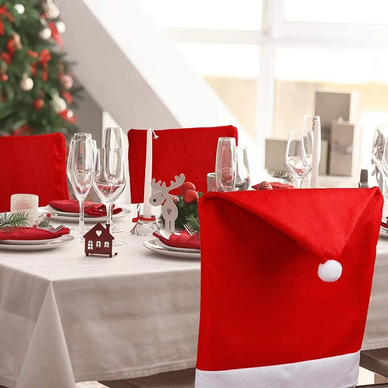 6 Pcs Christmas Chair Covers Santa Hat Chair Covers For Dining Room Holiday Christmas Decorations Red