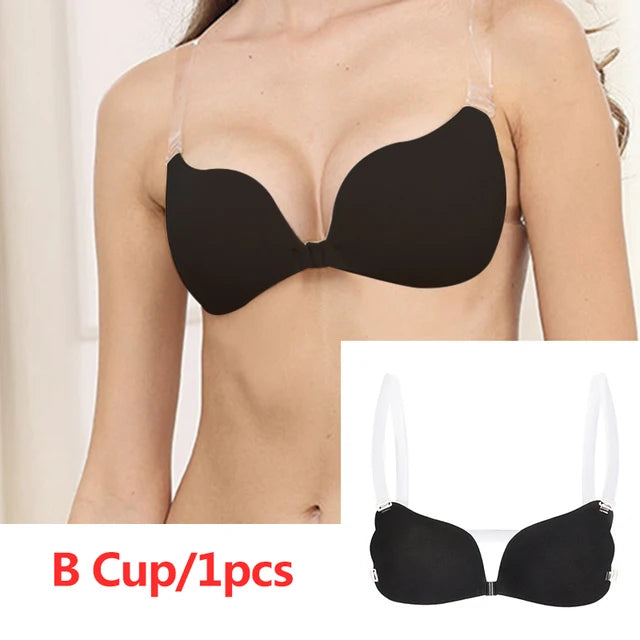 Nipple Cover Invisible Bra Push Up Silicone Bra for Wedding Sticky Reusable with Transparent Straps Backless Bikini Lingerie