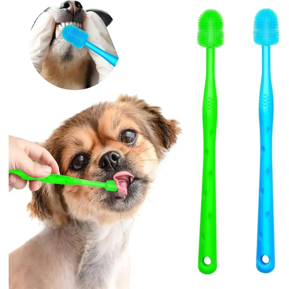 Dog Brush Cat Pet Puppy Gum Finger Toothbrush Dental Care Teeth Cleaning Supplies Kit for Dogs, 2 Pcs 360° Silicone