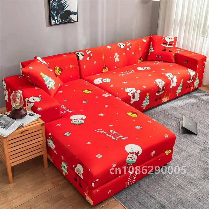 Christmas Sofa Covers for Living Room Elastic Corner Couch Cover L Shaped Chaise Longue Slipcovers Chair Protector 1/2/3/4 Seat