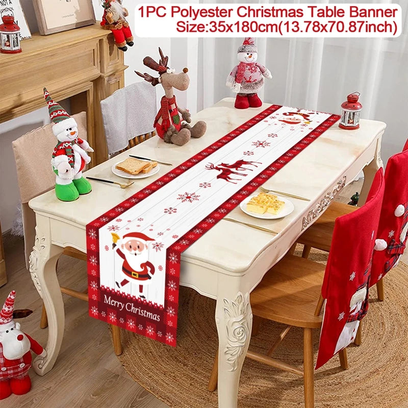 Christmas Table Runner Cloth Merry Christmas Table Decor for Home 2024 Tablecloth Xmas Ornament Navidad Natal New Year Gift 2025