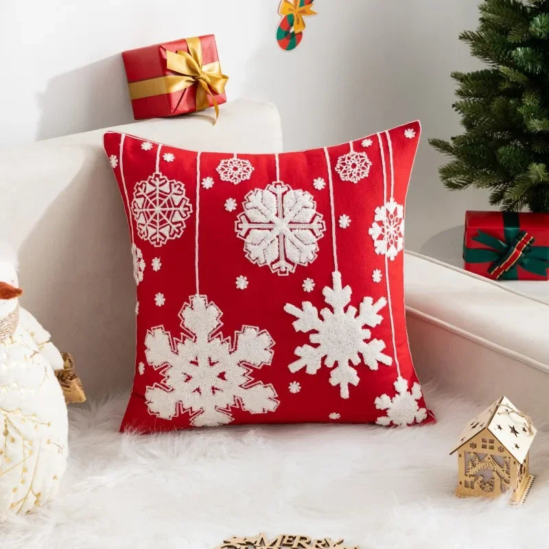 Christmas Pillow Cover Decorative Santa Claus Cartoon Printed Embroidered Pillow Cushion Cover Home Sofa Xmas Cushion Cover