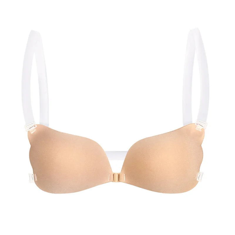 Nipple Cover Invisible Bra Push Up Silicone Bra for Wedding Sticky Reusable with Transparent Straps Backless Bikini Lingerie