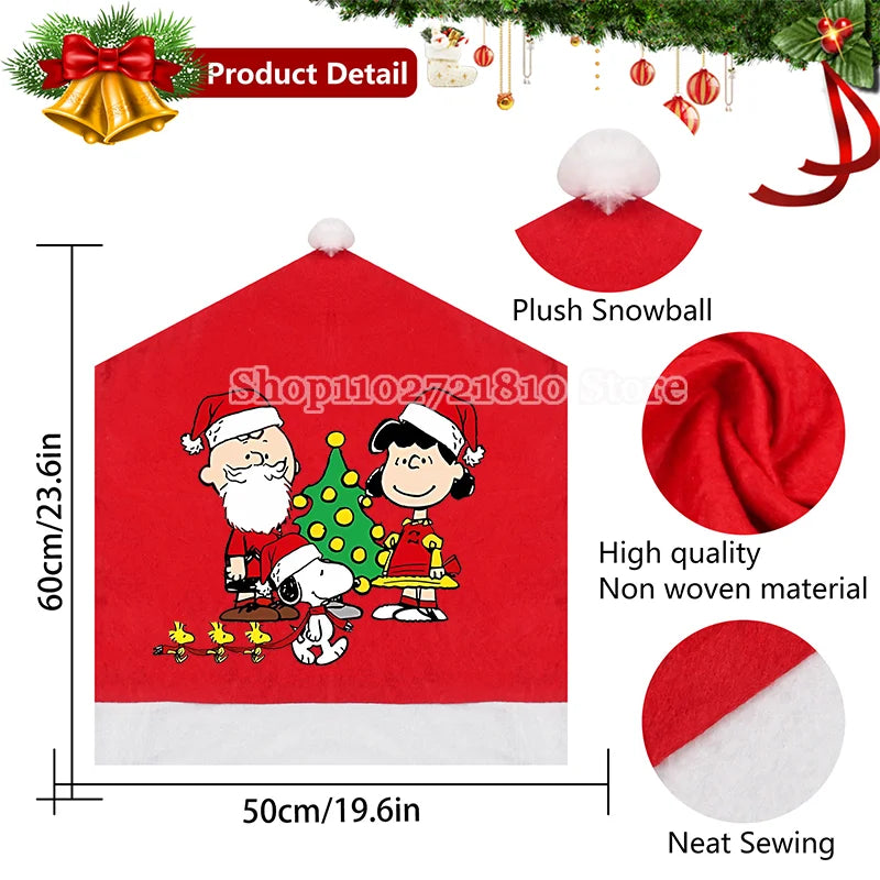 Snoopy Christmas Chair Non-woven Fabrics Cover Party Home Dining Table Decoration Cartoon Anime Cloth Covers Birthday Gift Hot