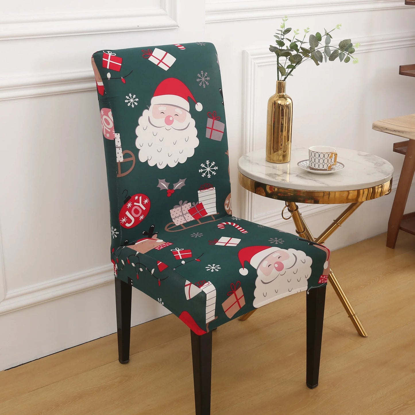 Santa Chair Covers for Dining Room Christmas Removable Slipcovers for Dining Chair Red Spandex Kitchen Chair Slipcovers Set