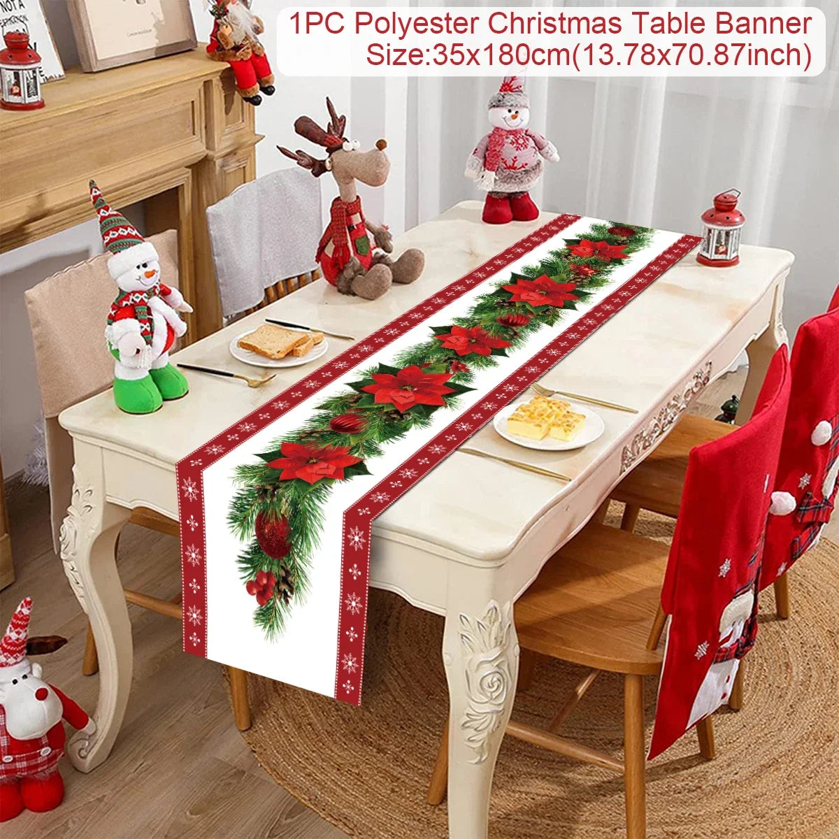 Christmas Table Runner Cloth Merry Christmas Table Decor for Home 2024 Tablecloth Xmas Ornament Navidad Natal New Year Gift 2025