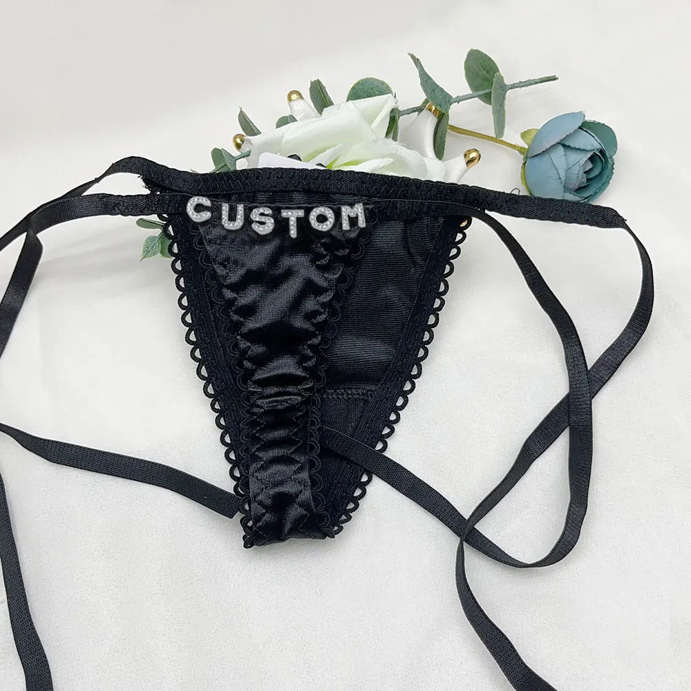 Custom Thongs Bra Sets Bikini With Embroidery Letters Name Personality String Sexy Panties Y2k Hotwife Underwear Pink Swimsuit