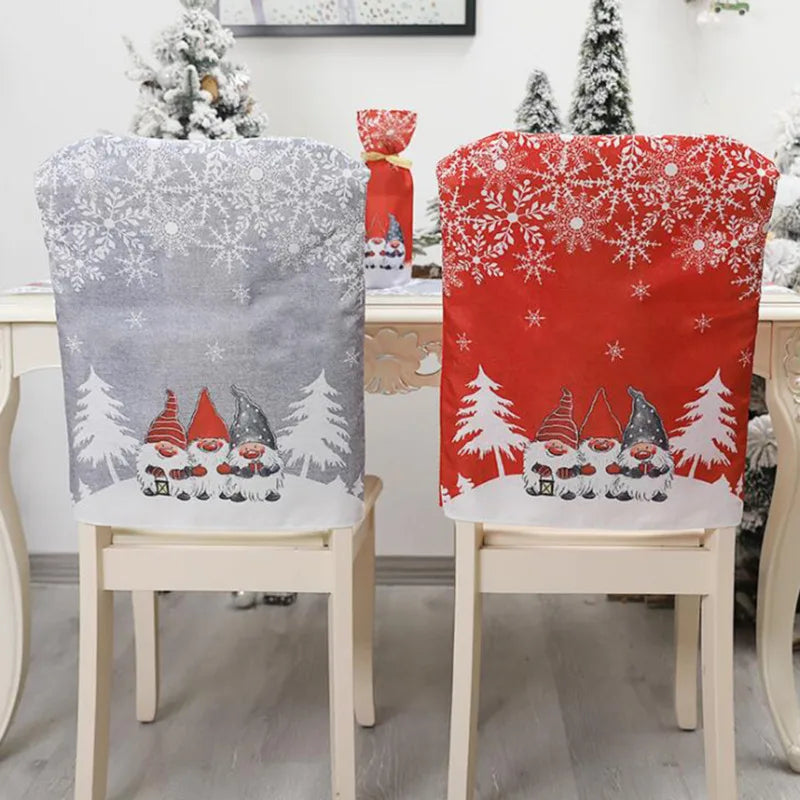 Christmas Chair Cover Cartoon Snowflake Santa Claus Pattern Chair Cover Merry Christmas Party Home Ornament Kitchen Table Decor