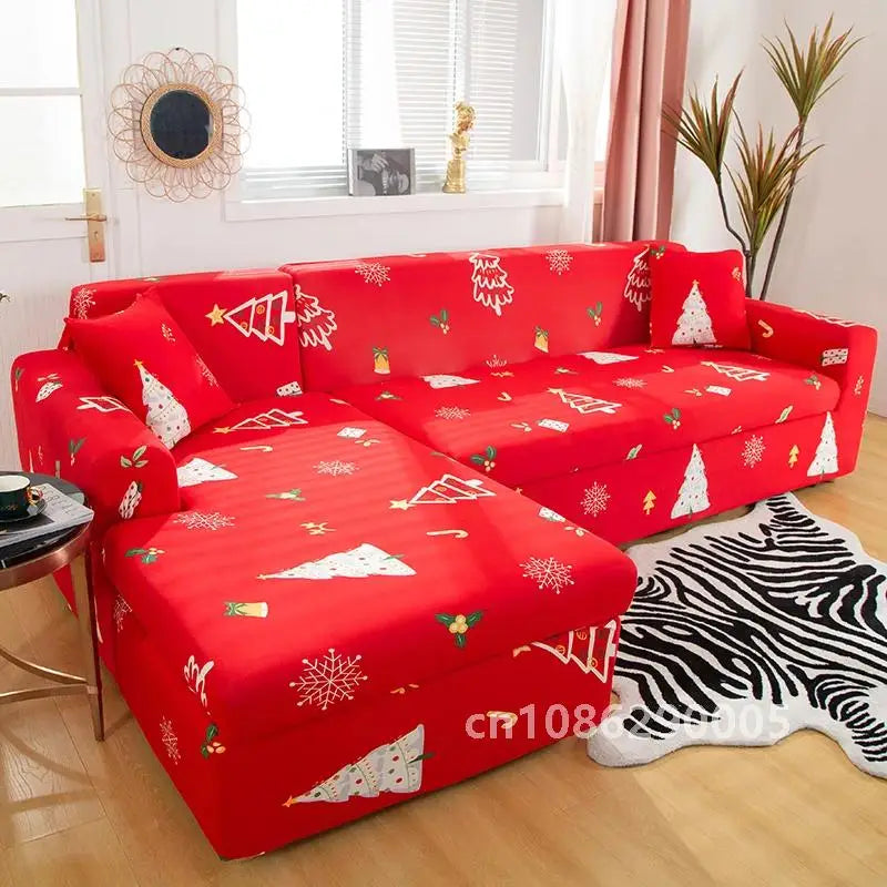 Christmas Sofa Covers for Living Room Elastic Corner Couch Cover L Shaped Chaise Longue Slipcovers Chair Protector 1/2/3/4 Seat