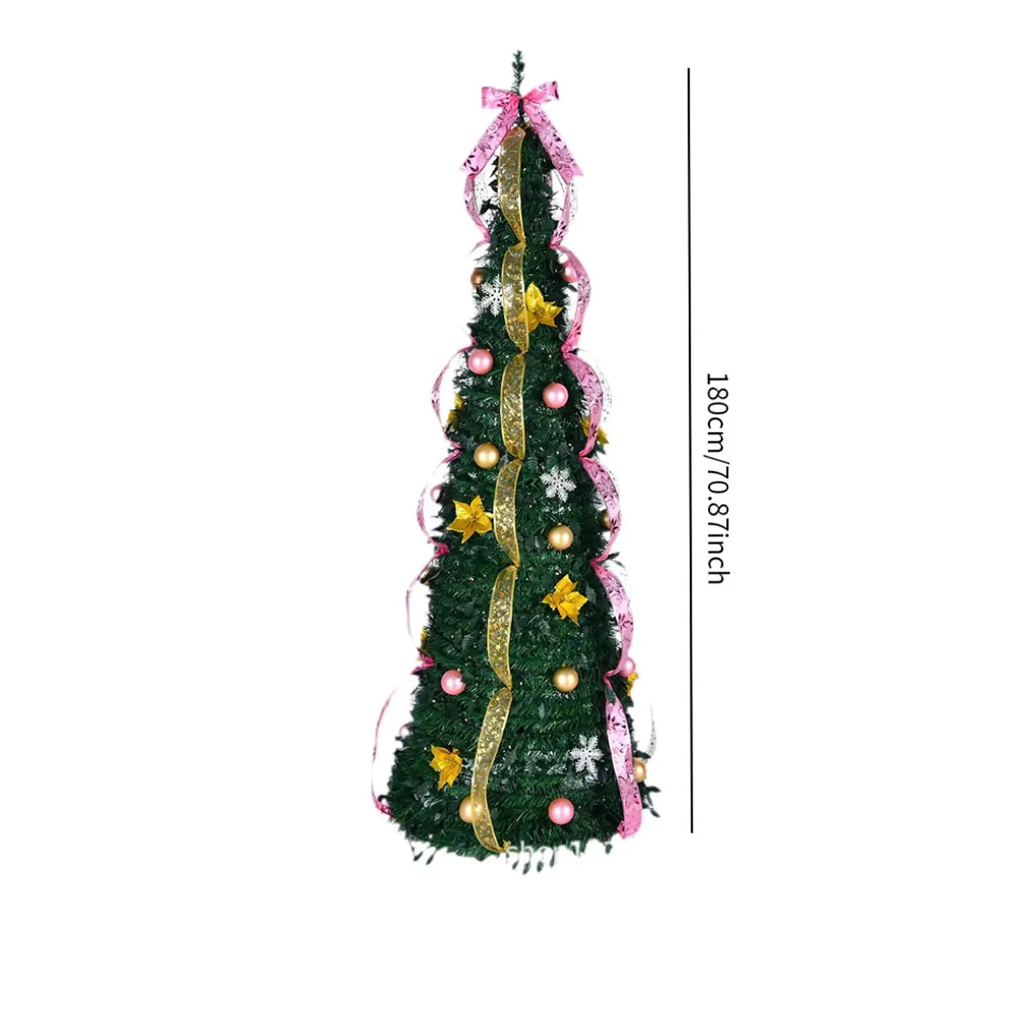 Christmas Pull up Trees Collapsible Xmas Tree Artificial Pop Pencil Ornament Glitter Ribbon for Decorating Winter Apartment