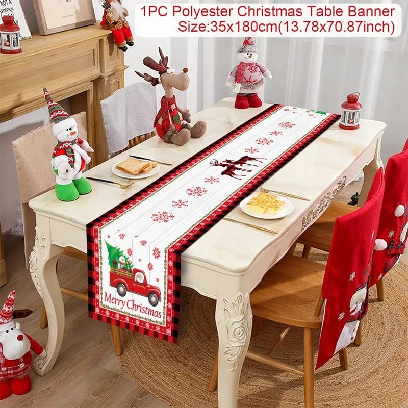 Christmas Table Runner Cloth Merry Christmas Table Decor for Home 2024 Tablecloth Xmas Ornament Navidad Natal New Year Gift 2025