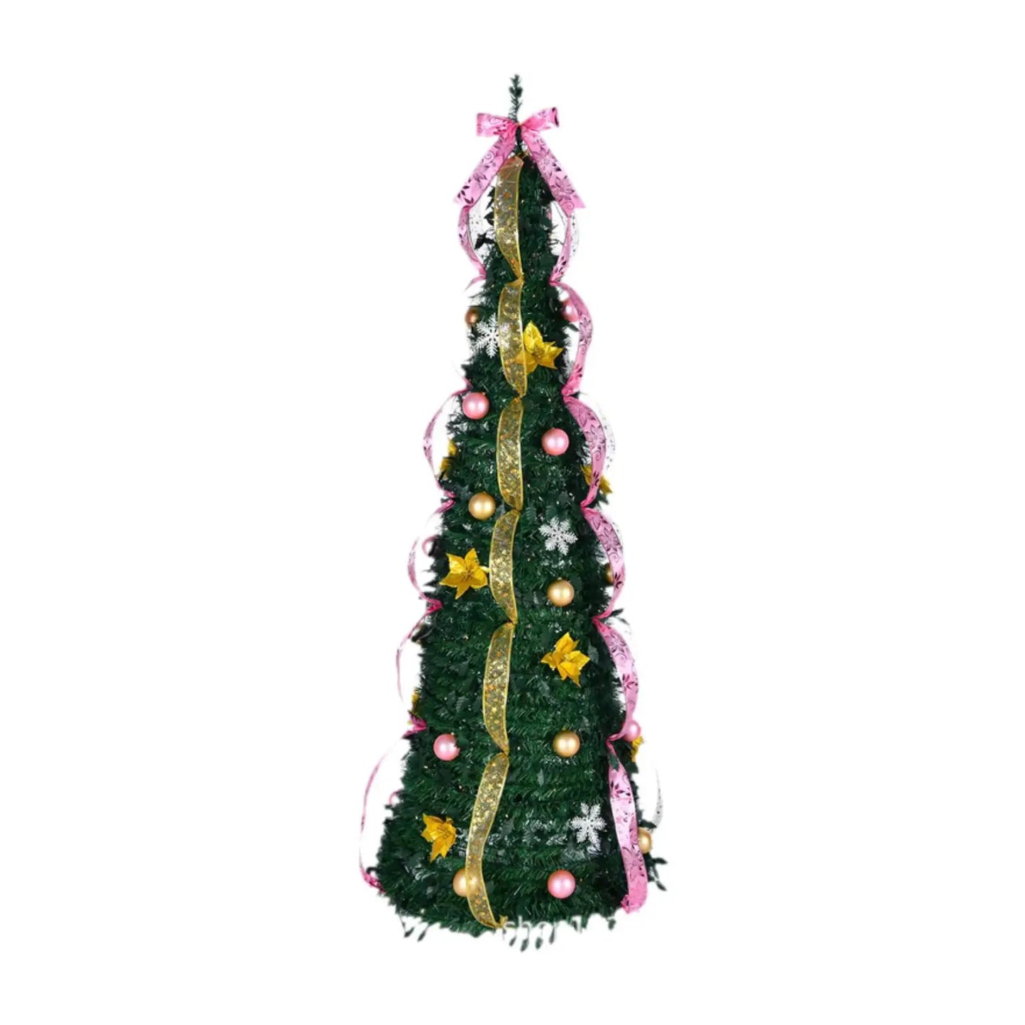 Christmas Pull up Trees Collapsible Xmas Tree Artificial Pop Pencil Ornament Glitter Ribbon for Decorating Winter Apartment