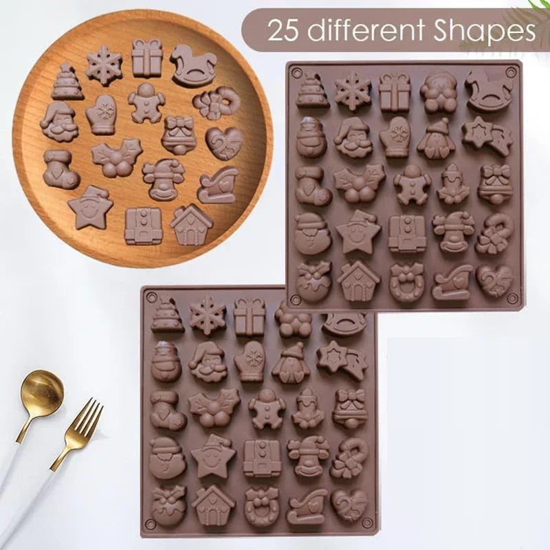 Christmas Chocolate Mold Silicone Xmas Tree Santa Snowflake Shape Candy Jelly Making Mould Ice Cube Tray Kitchen Baking Tools