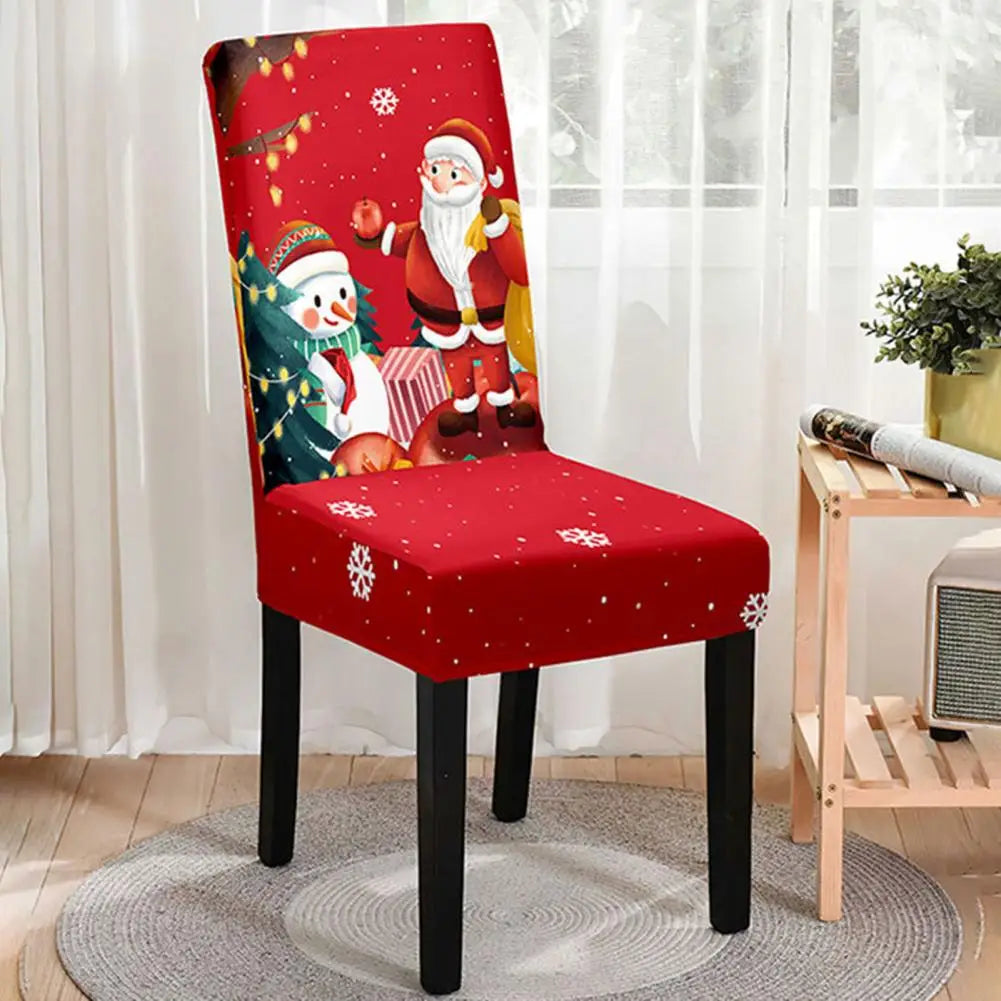 Christmas Chair Cover Dustproof Cartoon Santa Snowman Print New Year Xmas Party Decoration Stretchy Fabric Chair Case Navidad