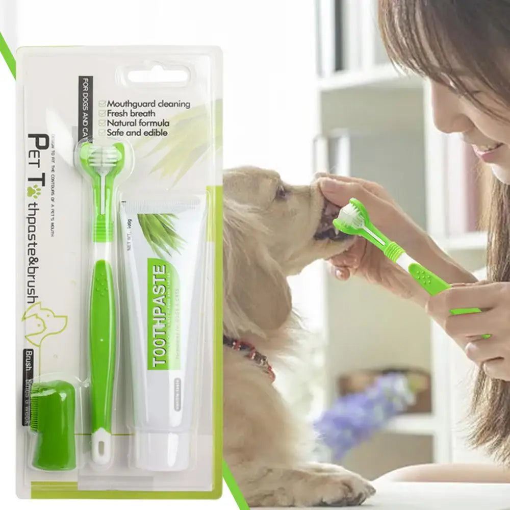 Dog Toothbrush And Toothpaste Portable Soft Powerful Pet Toothbrush Kit Safe Natural Pet Oral Care Pet Cleaning Set for Clean