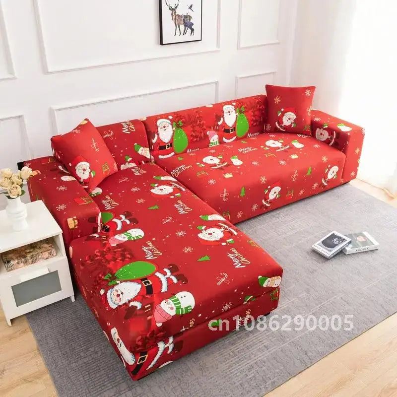 Christmas Sofa Covers for Living Room Elastic Corner Couch Cover L Shaped Chaise Longue Slipcovers Chair Protector 1/2/3/4 Seat