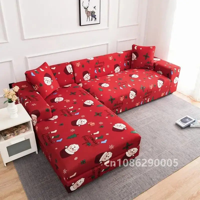 Christmas Sofa Covers for Living Room Elastic Corner Couch Cover L Shaped Chaise Longue Slipcovers Chair Protector 1/2/3/4 Seat