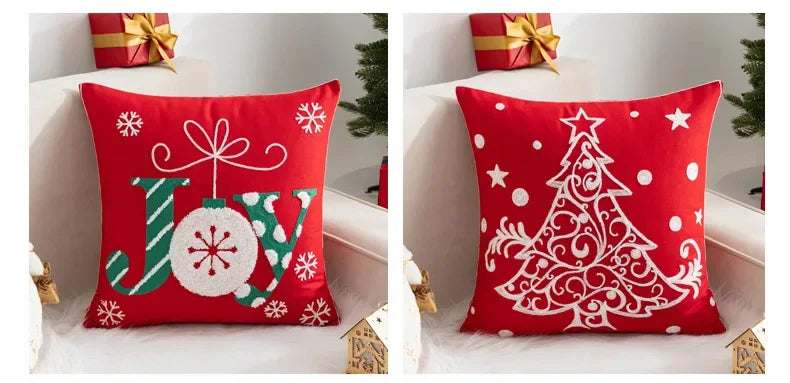 Christmas Pillow Cover Decorative Santa Claus Cartoon Printed Embroidered Pillow Cushion Cover Home Sofa Xmas Cushion Cover