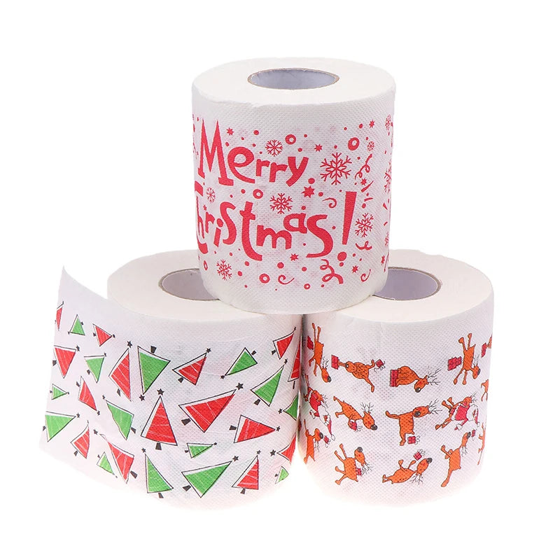 1 Roll Creative Cartoon Toilet Paper Funny Christmas Pattern Series Roll Paper Santa Claus Reindeer Hygienic Paper Rolls Napkins