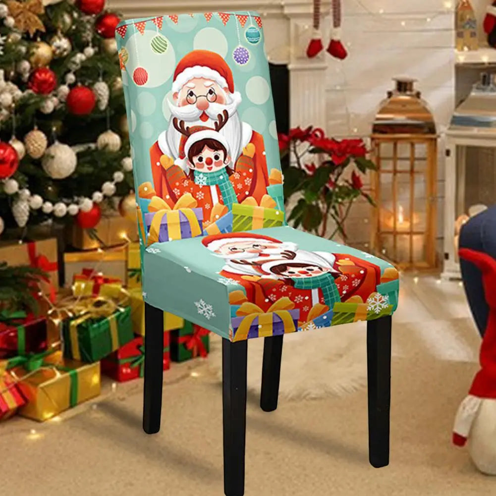 Christmas Chair Cover Dustproof Cartoon Santa Snowman Print New Year Xmas Party Decoration Stretchy Fabric Chair Case Navidad