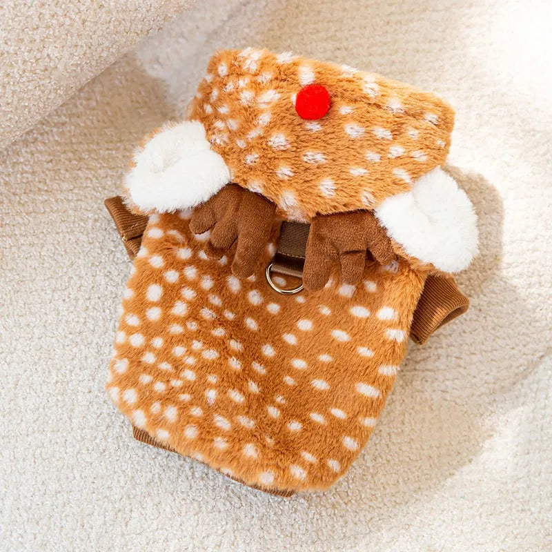 Christmas Cute Elk Transform Outfit  Autumn and Winter Dog Traction Cotton Coat Pet Warm Sweater Halloween Teddy Clothing