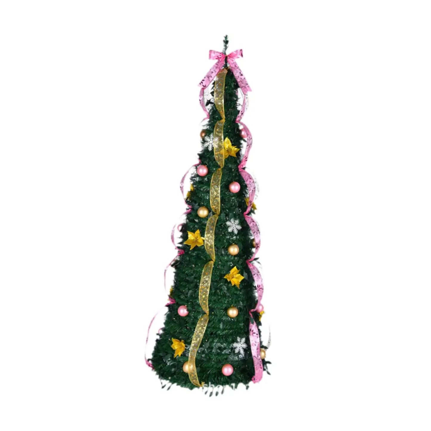 Christmas Pull up Trees Collapsible Xmas Tree Artificial Pop Pencil Ornament Glitter Ribbon for Decorating Winter Apartment