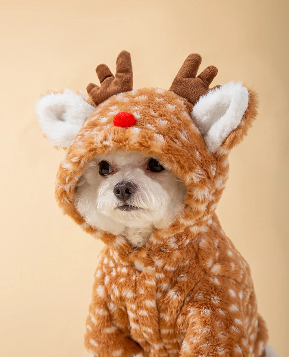 Christmas Cute Elk Transform Outfit  Autumn and Winter Dog Traction Cotton Coat Pet Warm Sweater Halloween Teddy Clothing