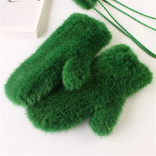 High Quality Warm And Comfortable Fur Gloves Women's Premium Mink Fur Mittens Outdoor Warm Woven Halter Gloves