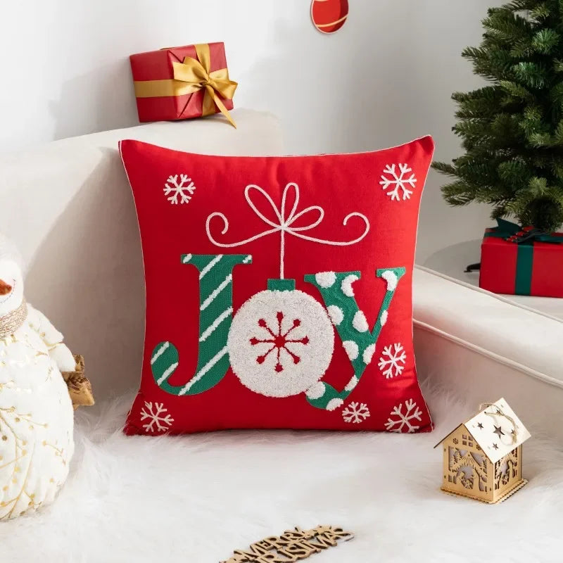 Christmas Pillow Cover Decorative Santa Claus Cartoon Printed Embroidered Pillow Cushion Cover Home Sofa Xmas Cushion Cover