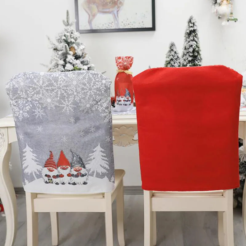 Christmas Chair Cover Cartoon Snowflake Santa Claus Pattern Chair Cover Merry Christmas Party Home Ornament Kitchen Table Decor