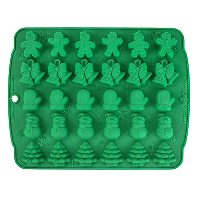 Christmas Chocolate Molds Silicone Red Green Brown Christmas Mold Gingerbread Man Xmas Tree Bell Snowman Gloves Kitchen Supplies