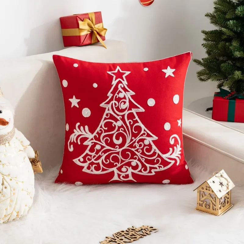 Christmas Pillow Cover Decorative Santa Claus Cartoon Printed Embroidered Pillow Cushion Cover Home Sofa Xmas Cushion Cover