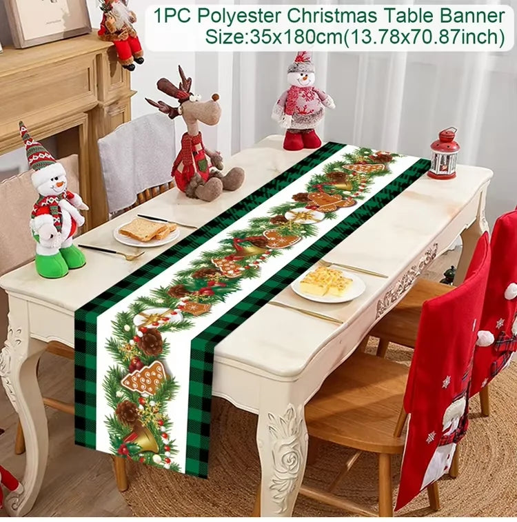 Christmas Table Runner Cloth Merry Christmas Table Decor for Home 2024 Tablecloth Xmas Ornament Navidad Natal New Year Gift 2025