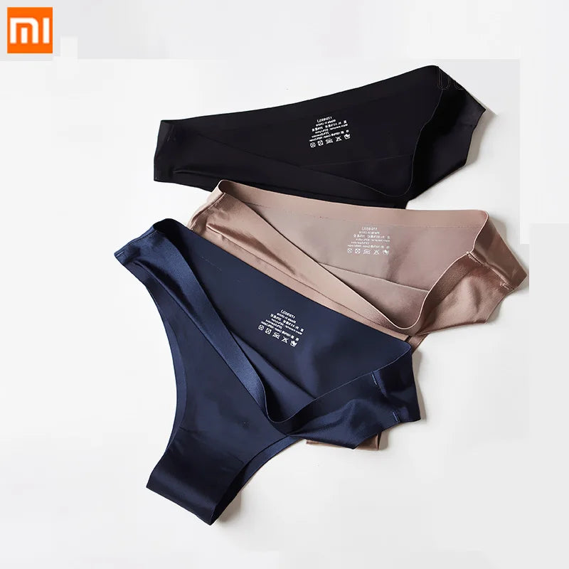 3Pcs Xiaomi Panties Briefs Panties Woman Underwear Sexy Seamless Thong T-back G-string Underpant Ice Silk Ladies Panties