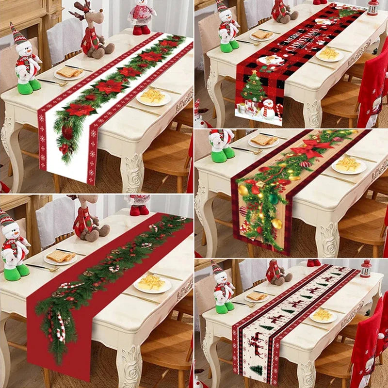 Christmas Table Runner Cloth Merry Christmas Table Decor for Home 2024 Tablecloth Xmas Ornament Navidad Natal New Year Gift 2025