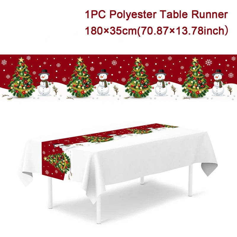 Christmas Table Runner Cloth Merry Christmas Table Decor for Home 2024 Tablecloth Xmas Ornament Navidad Natal New Year Gift 2025