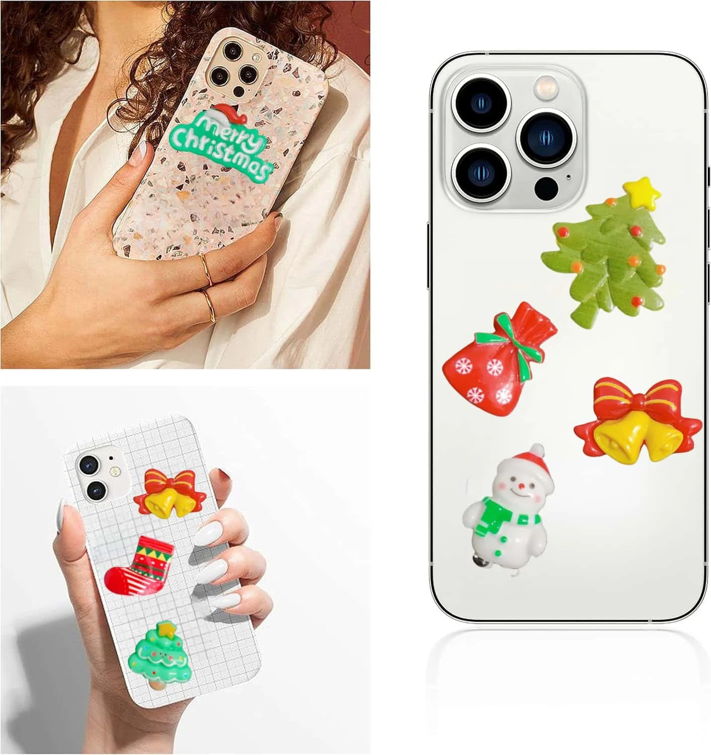 50 Pcs/Mini Colorful Painting, Christmas Tree, Snowman, Socks, Bells, Flat Back Resin Christmas DIY Mobile Phone Case Decoration Crafts