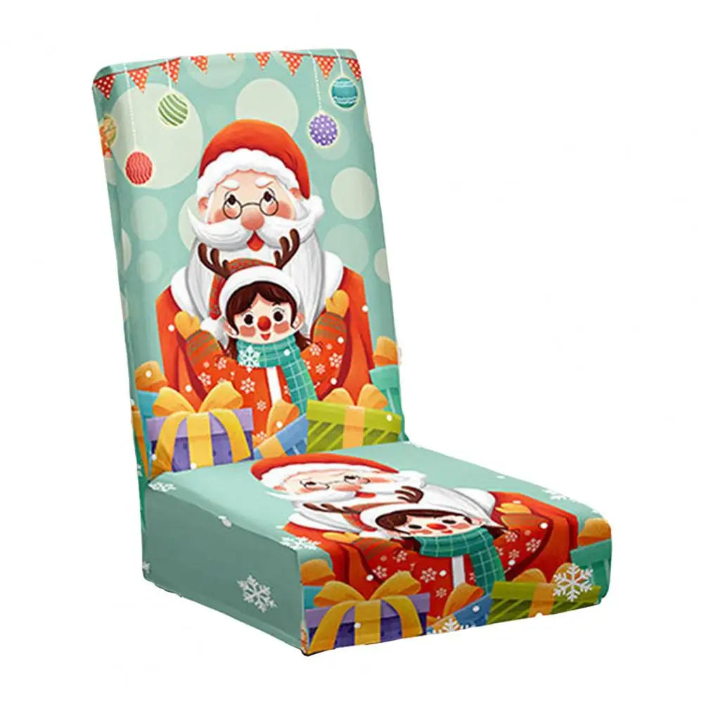 Christmas Chair Cover Dustproof Cartoon Santa Snowman Print New Year Xmas Party Decoration Stretchy Fabric Chair Case Navidad