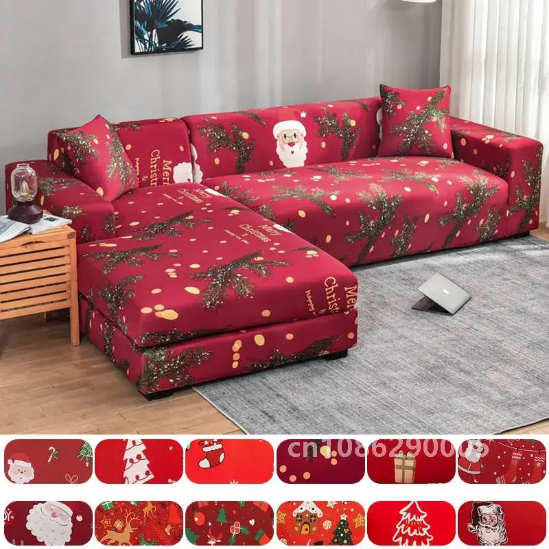 Christmas Sofa Covers for Living Room Elastic Corner Couch Cover L Shaped Chaise Longue Slipcovers Chair Protector 1/2/3/4 Seat